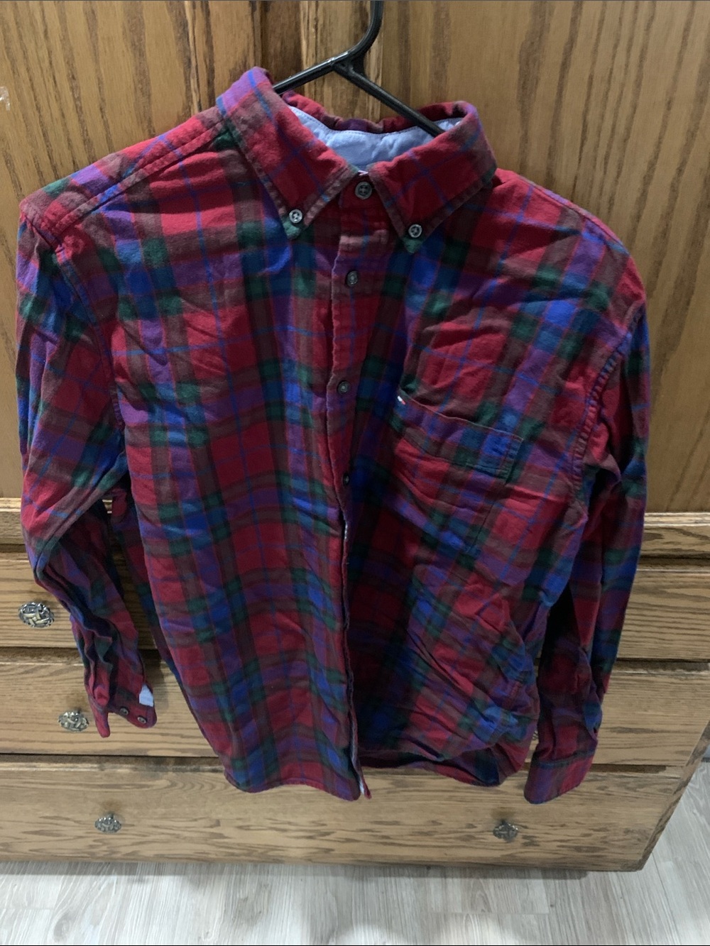 Tommy Hilfiger Red and Blue Plaid Button-Down Shirt